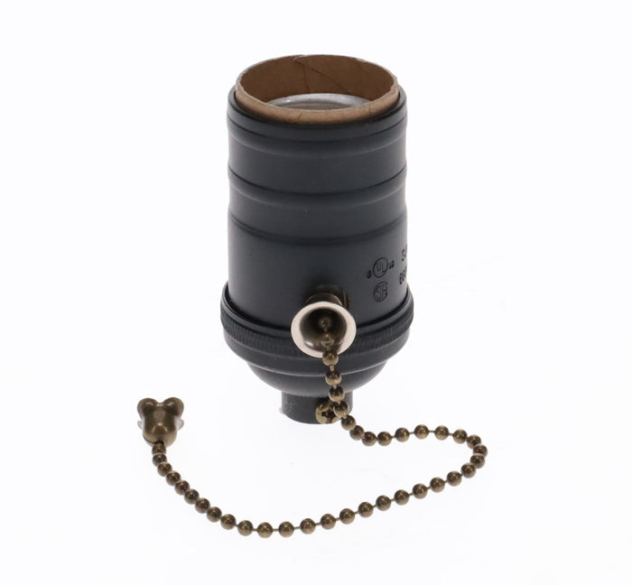 Satin Black Finish Brass Socket, On/Off Pull Chain, No UNO Threads (48254BK)