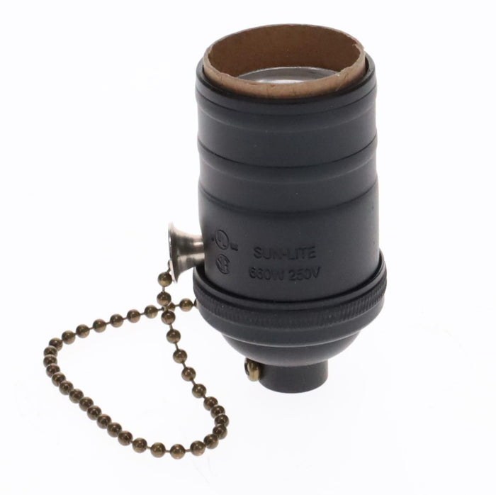 Satin Black Finish Brass Socket, On/Off Pull Chain, No UNO Threads (48254BK)