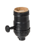 Satin Black Finish E-26 3-Way Brass Knob Lamp Socket,  UNO Threads