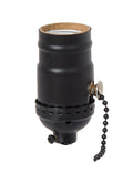 Satin Black Finish E-26 Aluminum Pull Chain Lamp Socket, No UNO Thread