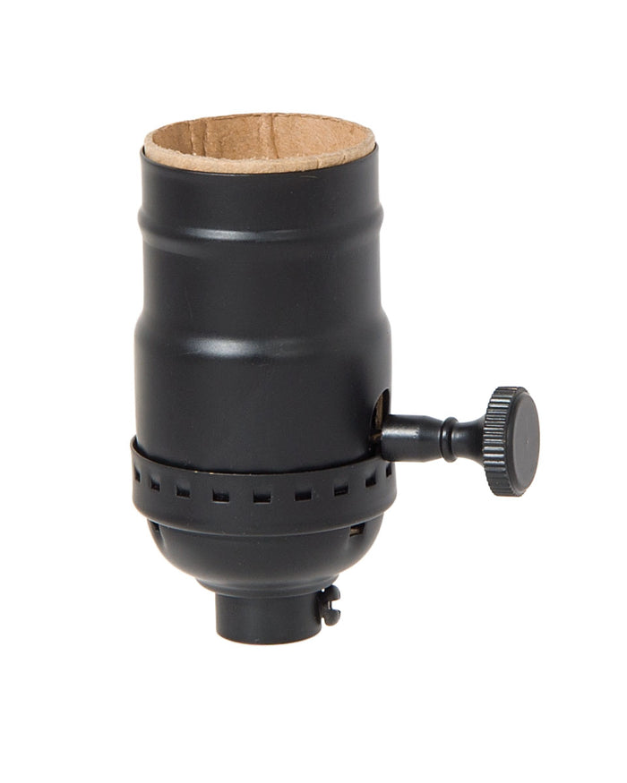 Satin Black Finish E-26 Brass 3-Way Turn Knob Shell Lamp Socket, No UNO Thread