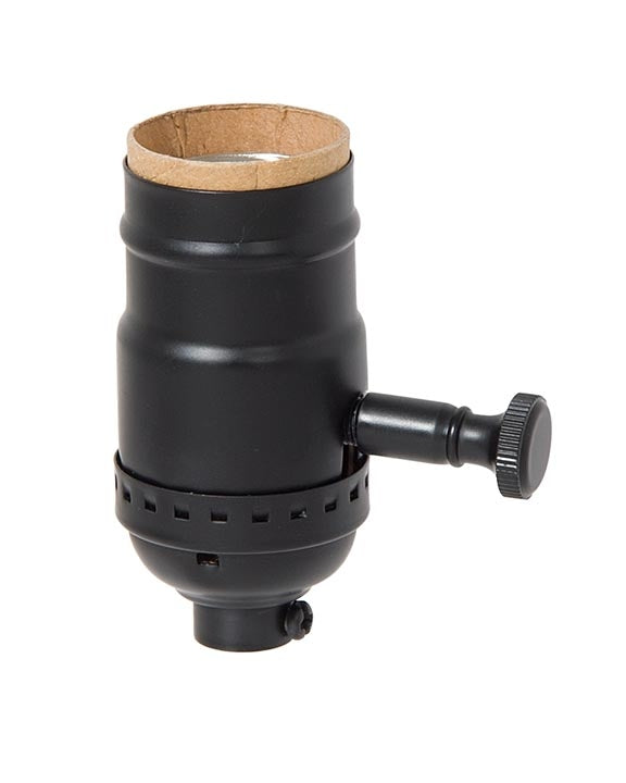 Satin Black Finish,  E-26 Stamped Brass Turn Knob Lamp Dimmer Socket, No UNO Thread