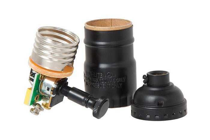 Satin Black Finish,  E-26 Stamped Brass Turn Knob Lamp Dimmer Socket, No UNO Thread