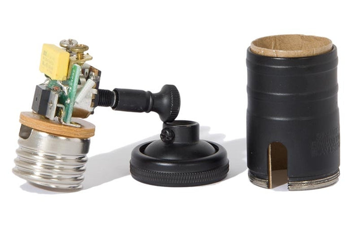 Satin Black Finish Heavy Brass E-26 Full Range Dimmer Turn Knob Lamp Socket,  No UNO Thread