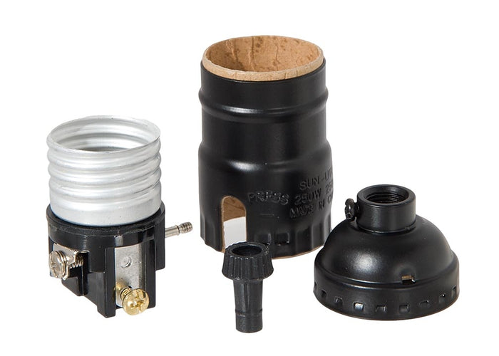 Satin Black Finish On-Off Turn Knob E-26 Aluminum Socket with Cap,  No UNO Thread