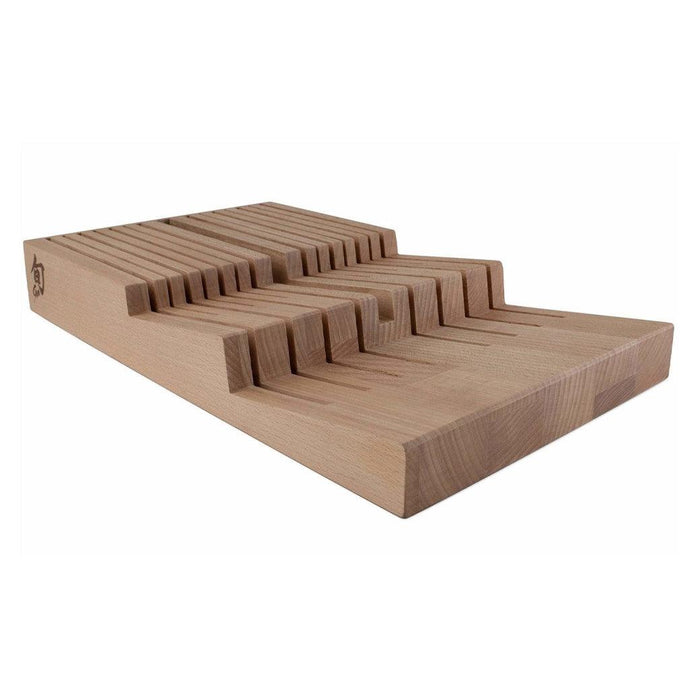 Shun Bamboo In-Drawer Knife Storage Tray with 15 slots displayed on a white background