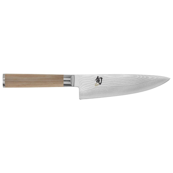 Shun Classic Blonde Chef's Knife 6″ displayed horizontally on a white background