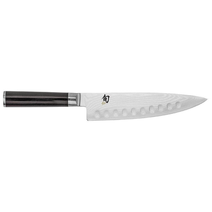 Shun Classic Hollow Edge Chef's Knife - 8″ displayed horizontally on a white background
