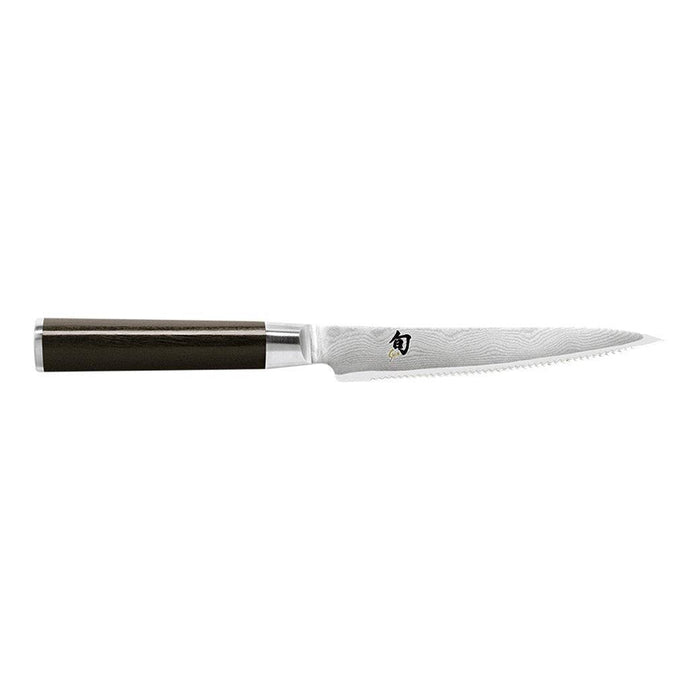 Shun Classic Serrated Utility Knife - 6″ displayed horizontally on a white background