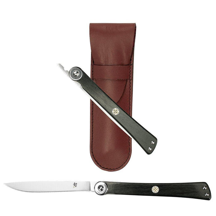 Shun Higo Nokami Personal Folding Steak Knife with Sheath displayed on a white background