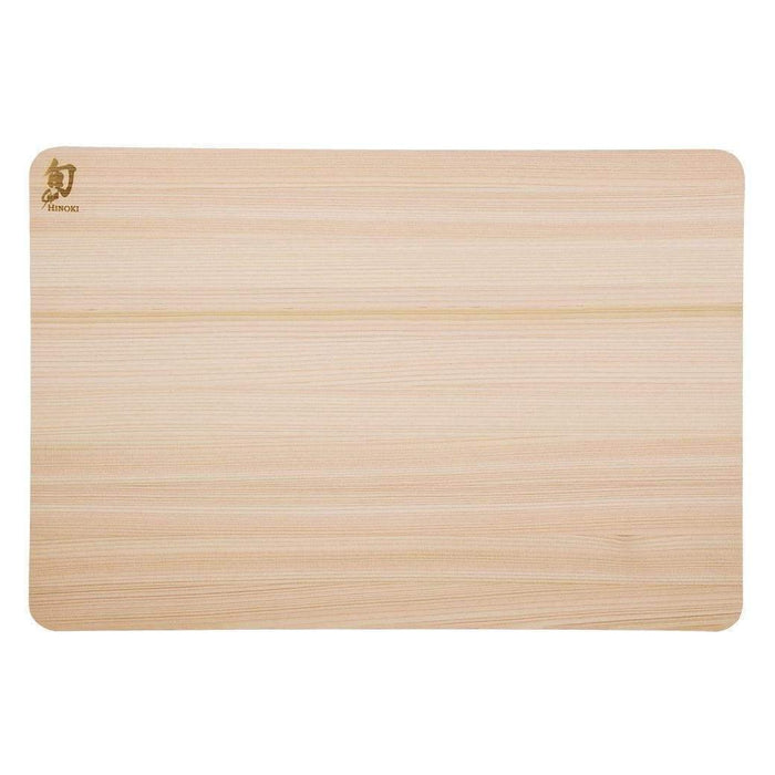 Top view of Shun Hinoki Cutting Board displayed on a white background