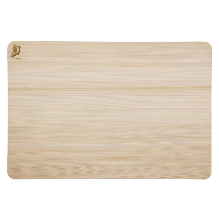 Top view of Shun Hinoki Cutting Board displayed on a white background