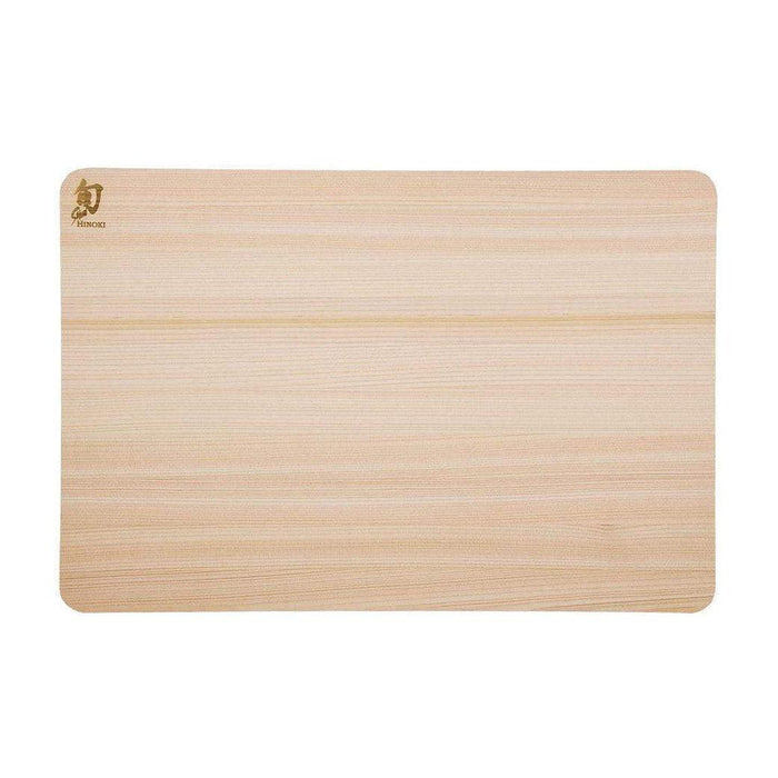 Top view of Shun Hinoki Cutting Board displayed on a white background