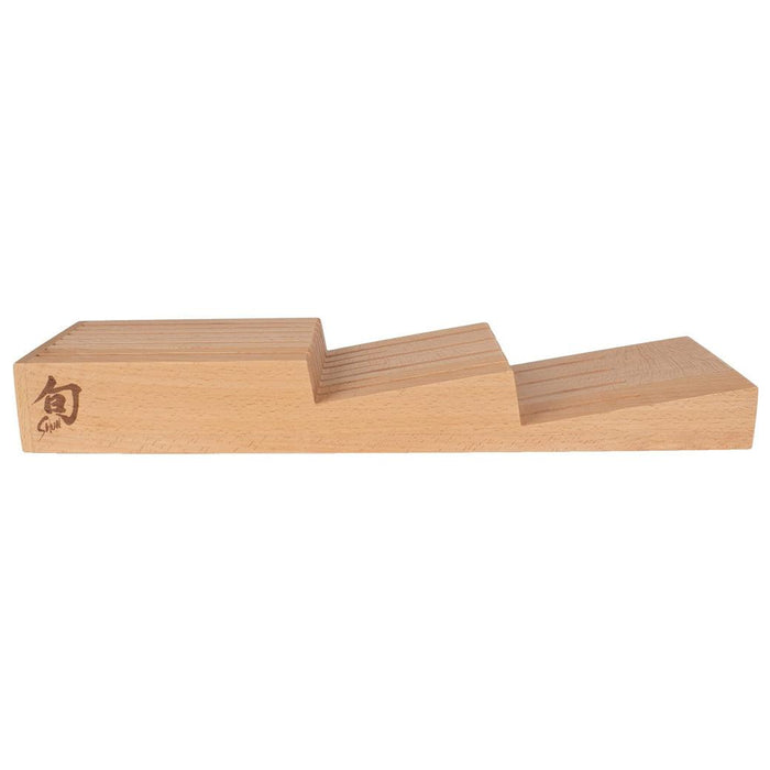Side view of Shun In-Drawer Knife Tray 7-Slot w/ Shun Logo displayed on a white background