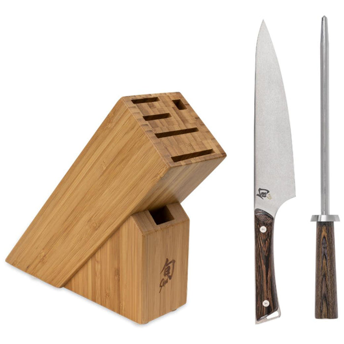 Shun Kanso 3 Pc Build-a-Block Set: Chef's 8″, Combination Honing Steel and Slimline 6-Slot Block displayed on a white background