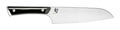 A Shun Kazahana 7-inch Santoku knife with a polished black wood handle and a satin finish stainless steel blade.