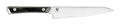 A Shun Kazahana 6-Inch Utility Knife with a straight blade and black wood handle.