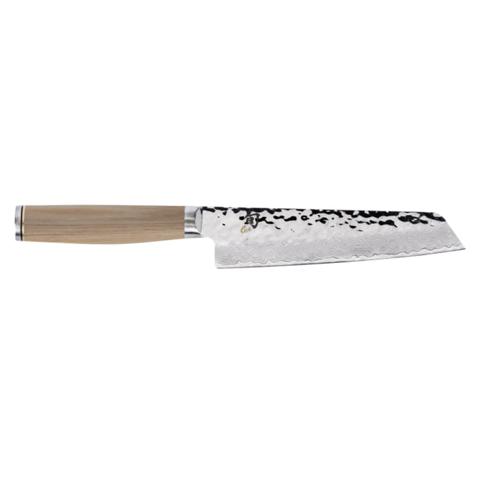 6.5 inch Shun utility knife with a blonde handle displayed horizontally on a white background