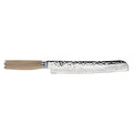 9 inch Shun premier bread knife with blonde handle displayed horizontally on a white background