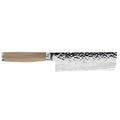 5.5 inch Shun premier nakiri knife with blonde handle displayed horizontally on a white background