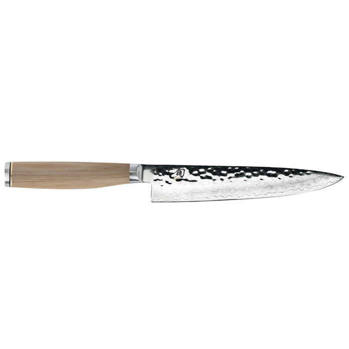6.5 inch Shun Premier utility knife with blonde handle displayed horizontally on a white background