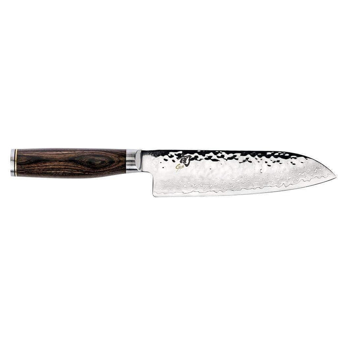 7 inch Shun Premier Santoku Knife displayed horizontally on a white background