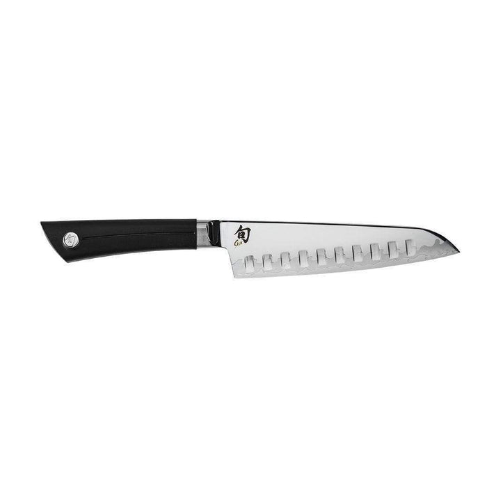 Shun Sora Hollow Edge Santoku Knife displayed horizontally on a white background