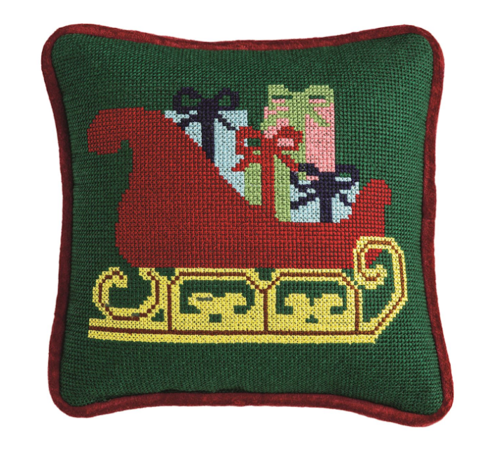 Sleigh Needlepoint Mini Pillow