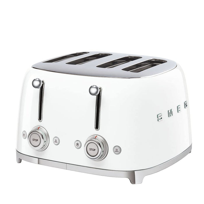 White 4 x 4 Smeg 50s retro line toaster displayed on a white background