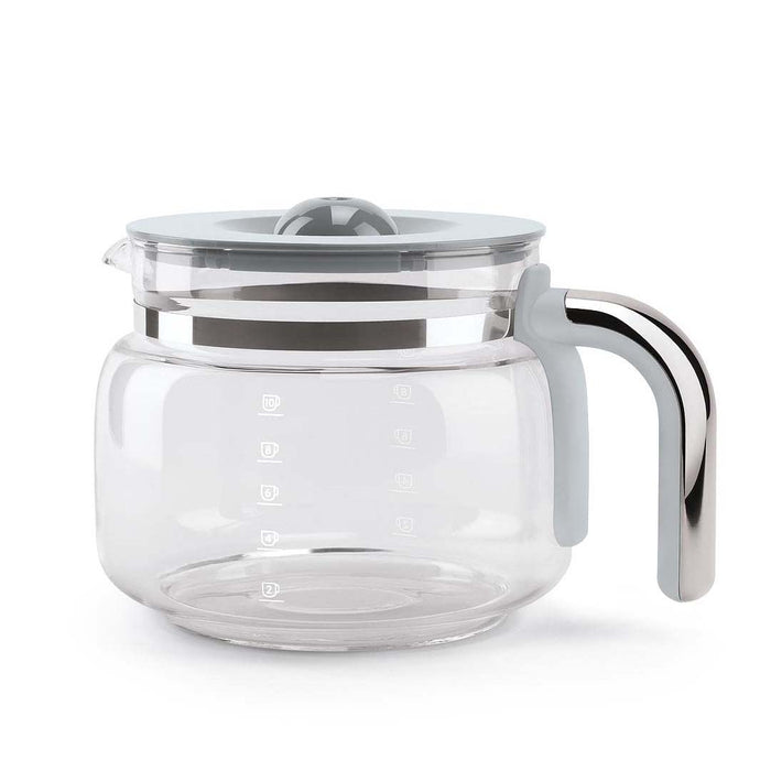 Clear Smeg 50s retro line coffee glass carafe displayed on a white background
