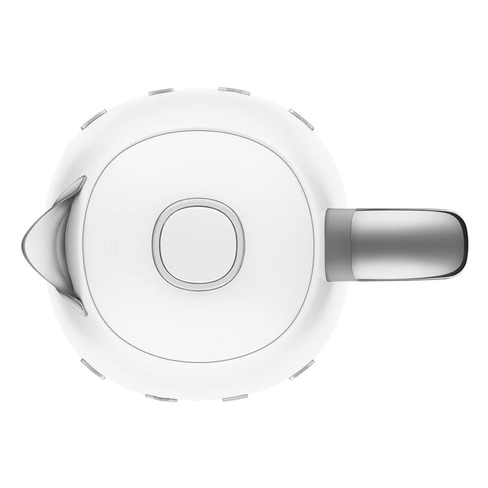Top view of white Smeg 50s retro line electric kettle displayed on a white background
