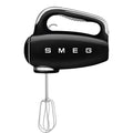 Front view of black hand mixer with SMEG logo on a white background