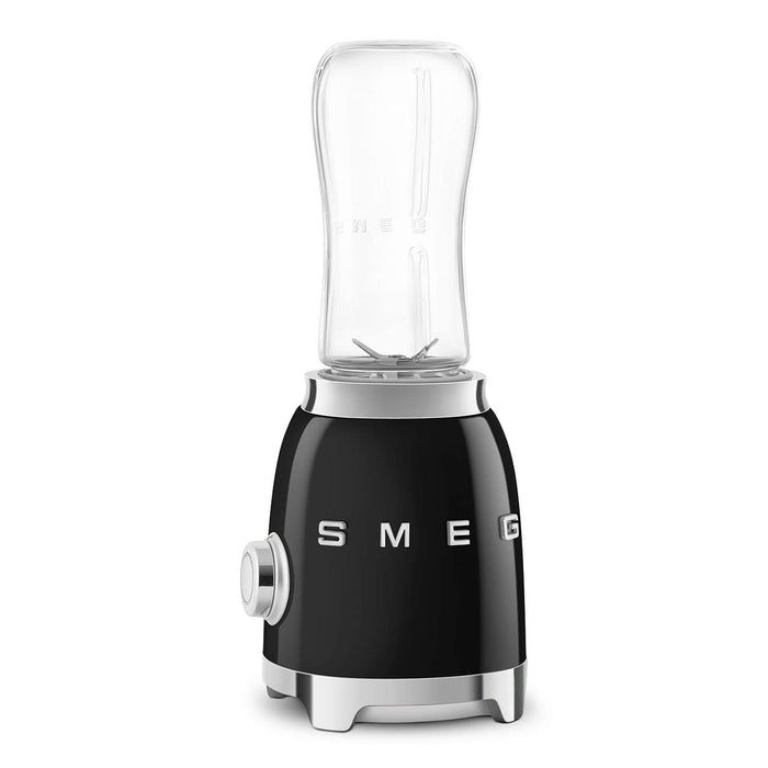 Black Smeg retro line personal blender on a white background