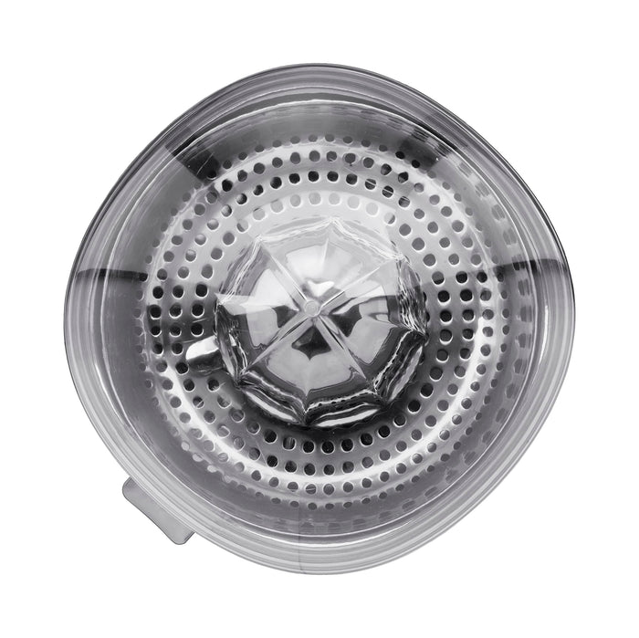 Top view of white Smeg 50s retro line citrus juicer displayed on a white background