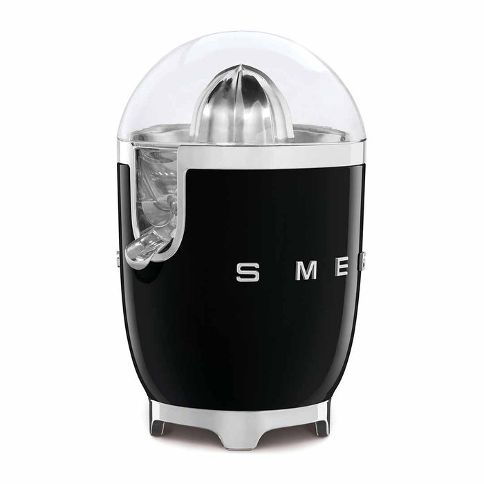 Black Smeg 50s retro line citrus juicer displayed on a white background