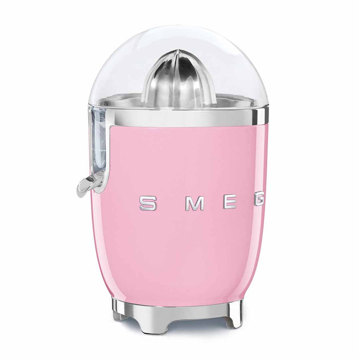 Pink Smeg 50s retro line citrus juicer displayed on a white background