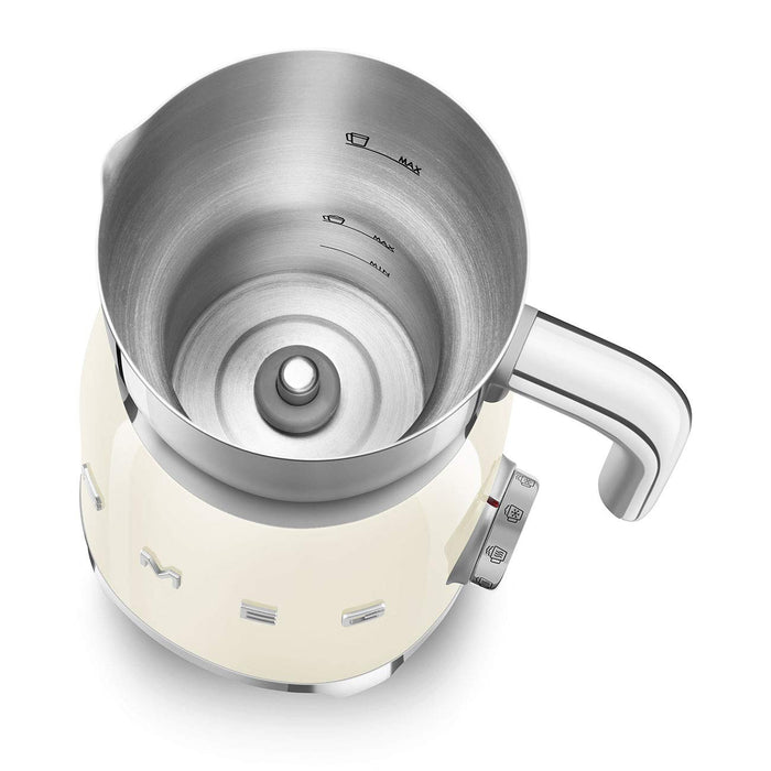 Top view of cream Smeg 50s retro line milk frother displayed on a white background