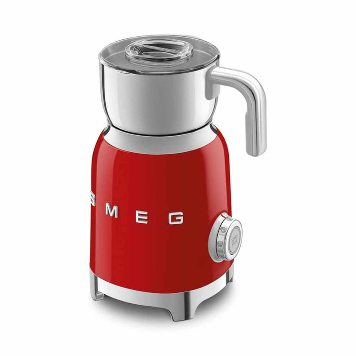 Red smeg 50s retro line milk frother displayed on a white background