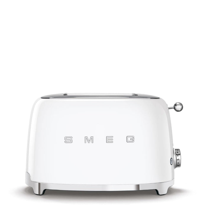 Front view of White Smeg toaster on a white background