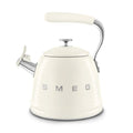 Cream SMEG retro style stovetop whistling kettle on a white background