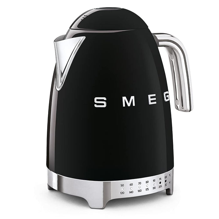 Black Smeg 50s retro electric kettle displayed on a white background