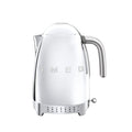 Front view of silver Smeg kettle on a white background