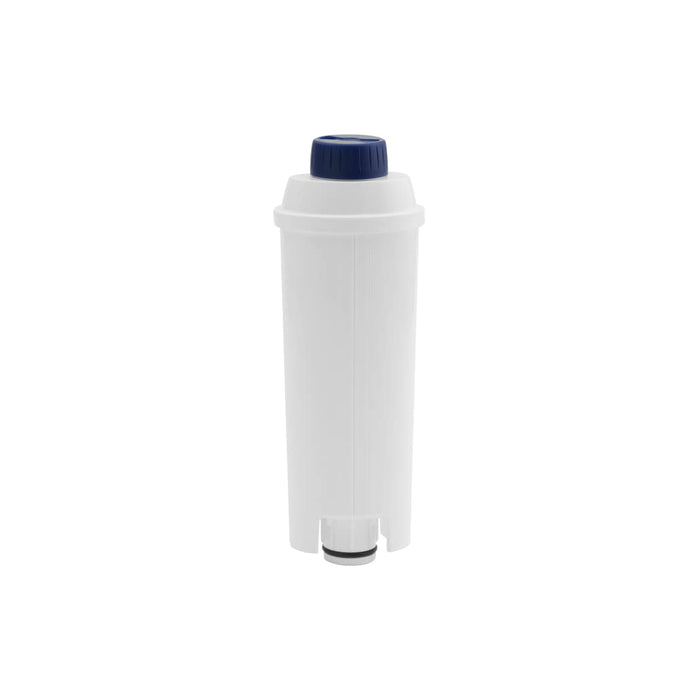 A white water softening filter with a blue cap, designed for use in Smeg coffee machines.