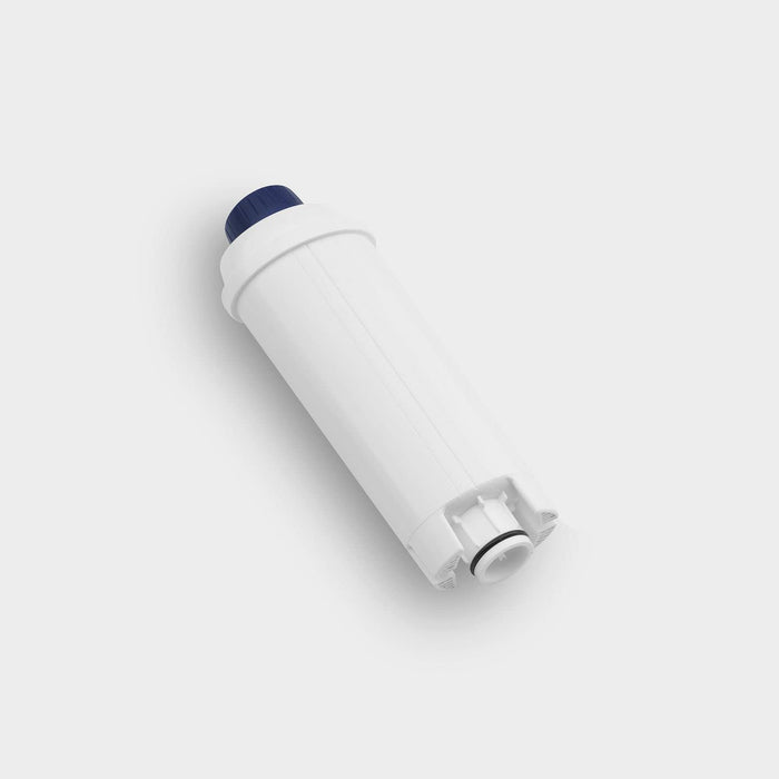 A white water softening filter with a blue cap, designed for use in Smeg coffee machines.
