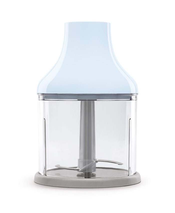 Pastel blue Smeg chopper  attachment displayed on a white background