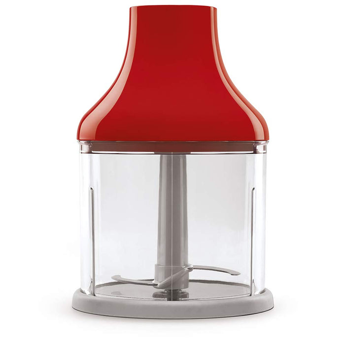 Red and clear kitchen chopper on a white background