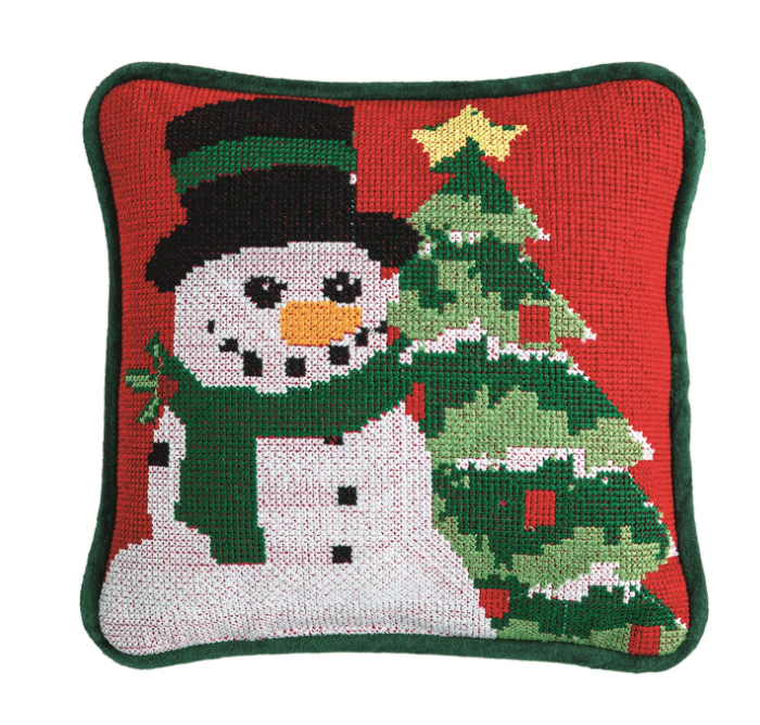 Snowman Needlepoint Mini Pillow