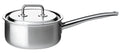 Stainless steel saucepan with lid on a white background