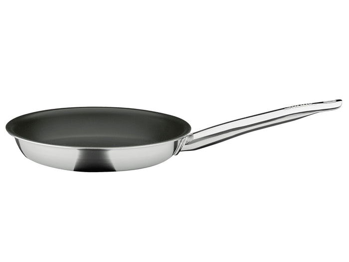 Stainless steel non stick coating frying pan on a white background