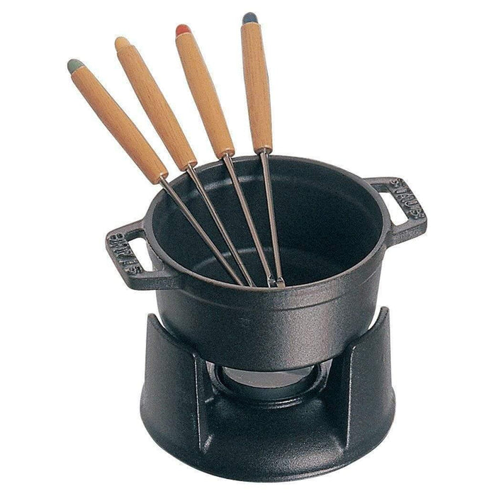 Staub Cast Iron 0.25-qt Mini Chocolate Fondue Set displayed on a white background